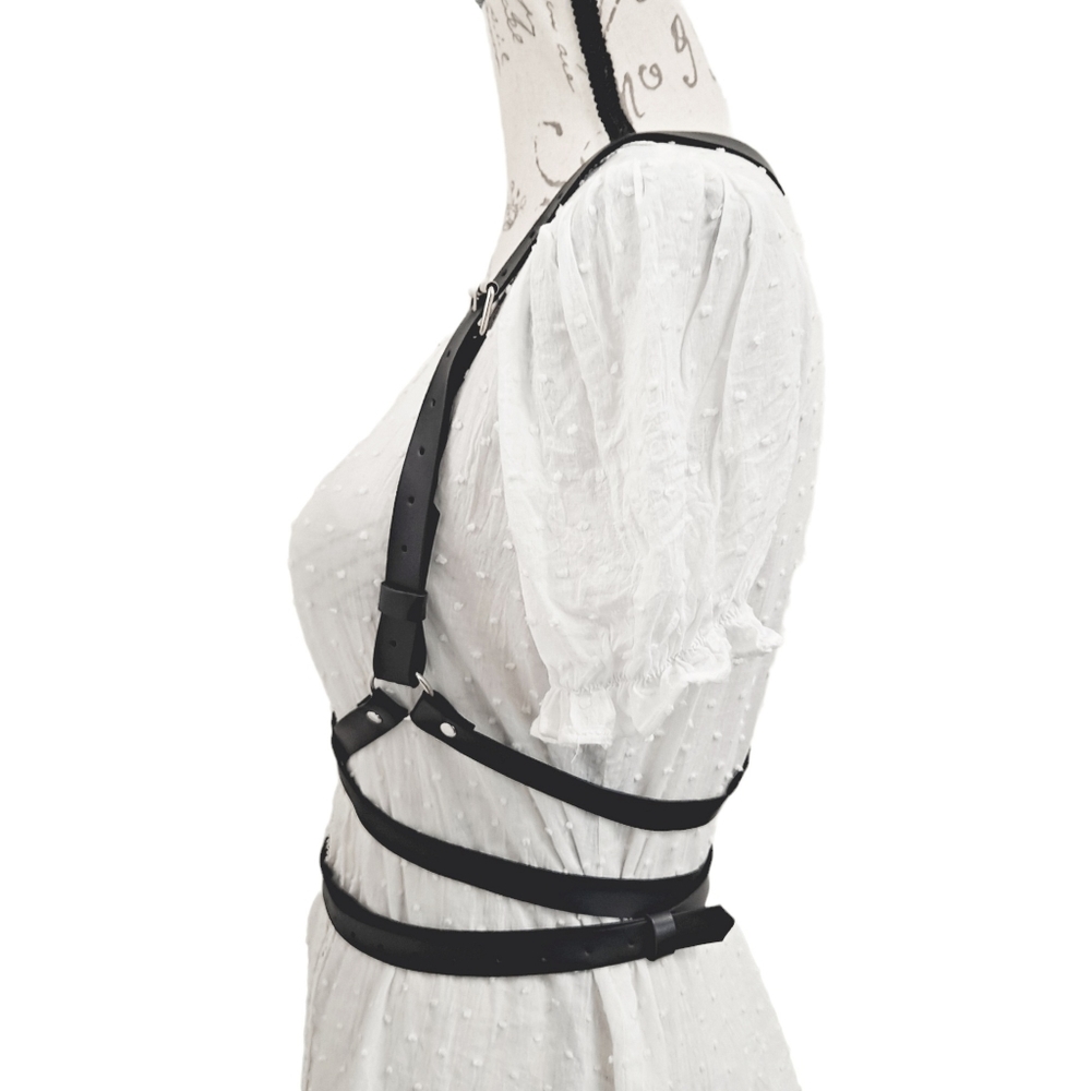 Faux leather black Underbust adjustable harness suspenders waist sexy belt - Picture 10 of 14